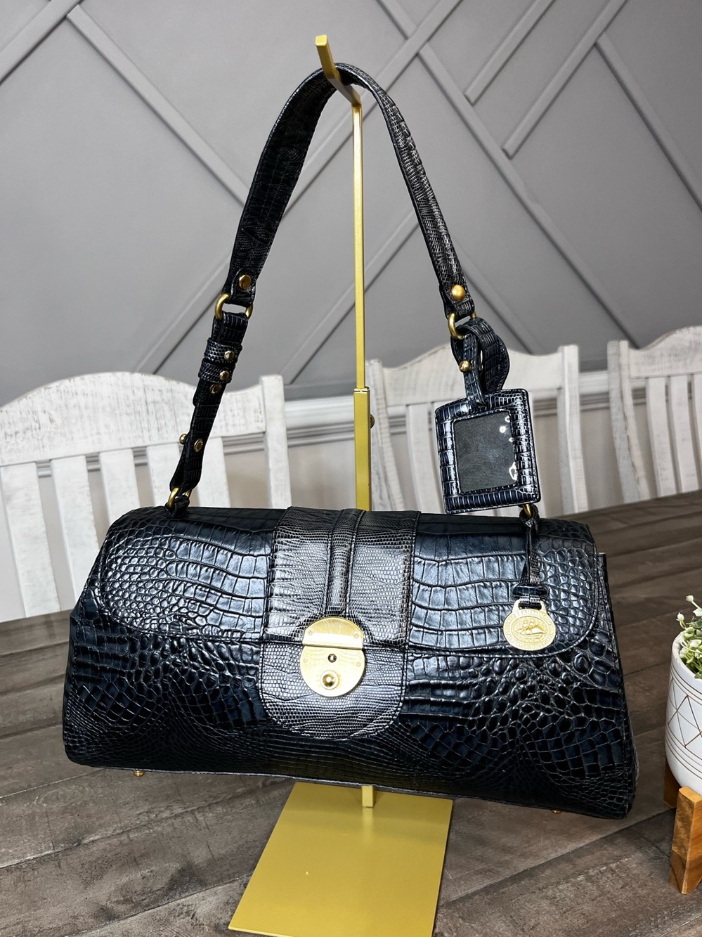 Brahmin Miriam Cooper Purse,
Croc Embossed,Beautiful Charm, Navy. Flawless